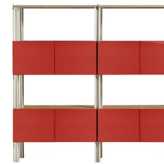 Flexor Red Polished-Lacquered Wood and Aluminum Bookshelf by Robert Stadler