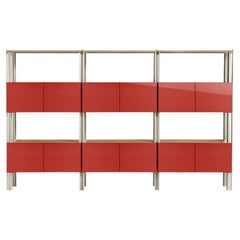 Flexor Red Polished-Lacquered Wood and Aluminum Bookshelf by Robert Stadler