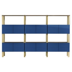 Étagère « Flexor Blue » en bois laqué brillant et aluminium, par Robert Stadler