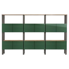 Étagère « Flexor Green » en bois laqué brillant et aluminium, par Robert Stadler