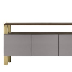 Buffet de salle à manger « Flexor Gray » en bois laqué brillant et aluminium, par Robert Stad