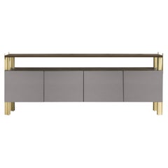 Buffet de salle à manger « Flexor Gray » en bois laqué brillant et aluminium, par Robert Stad