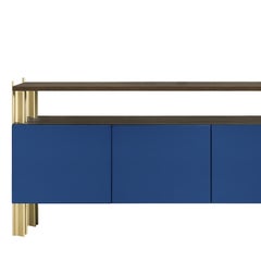 Buffet de salle à manger « Flexor Blue » en bois laqué brillant et aluminium, par Robert Stad