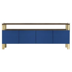 Buffet de salle à manger « Flexor Blue » en bois laqué brillant et aluminium, par Robert Stad