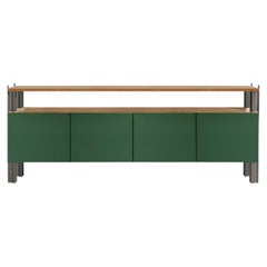 Buffet de salle à manger « Flexor Green » en bois laqué brillant et aluminium, par Robert Sta