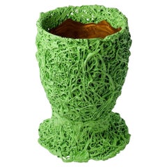 Moss Matte Apple Green & Gold Resin Vase by Gaetano Pesce
