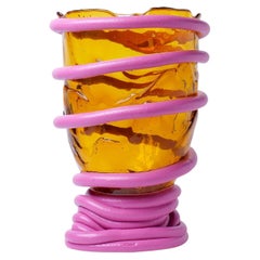 Pompitu I Large Clear Amber & Mauve Resin Vase by Gaetano Pesce