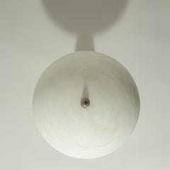 Fungotto Tischlampe aus Messing in Satin-Nickel-Optik mit Lampenschirm in Alabaster
