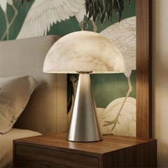 Funghetto Light Tischlampe aus Nickel-Messing mit Alabaster-Lampenschirm