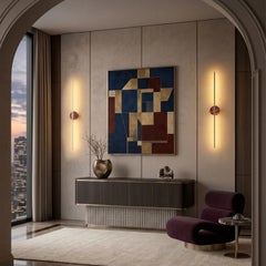 Essential Grand Stick Satin Nickel Brass and Red Levanto Marble Sconce