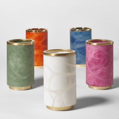 Borealis Pink Alabaster and Satin Brass Vase