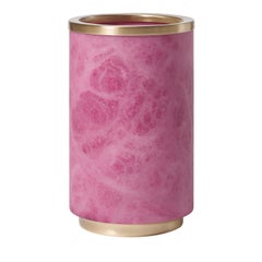 Borealis Pink Alabaster and Satin Brass Vase