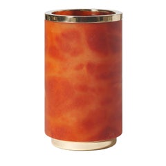 Borealis Orange Alabaster and Polished Brass Vase