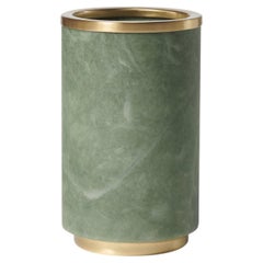 Borealis Green Alabaster and Satin Brass Vase