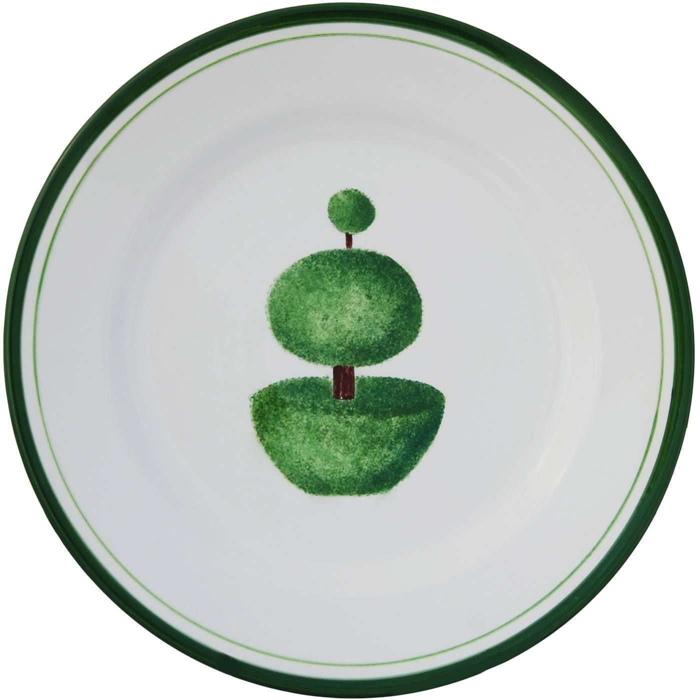 Italian Elegant Topiary White Ceramic Dinner Plates, Set for Four