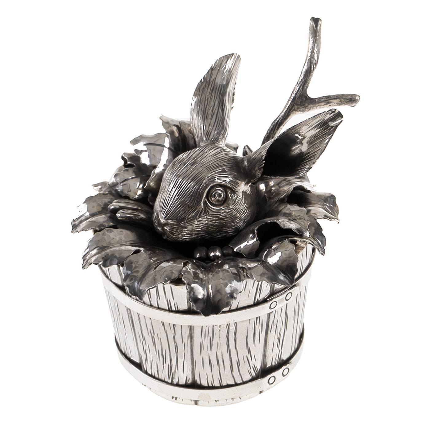Bunny Sterling Silver Sugar Container For Sale
