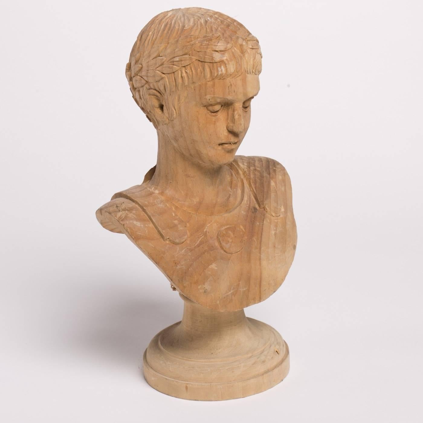 Italian Busto Cesare Wood Sculpture