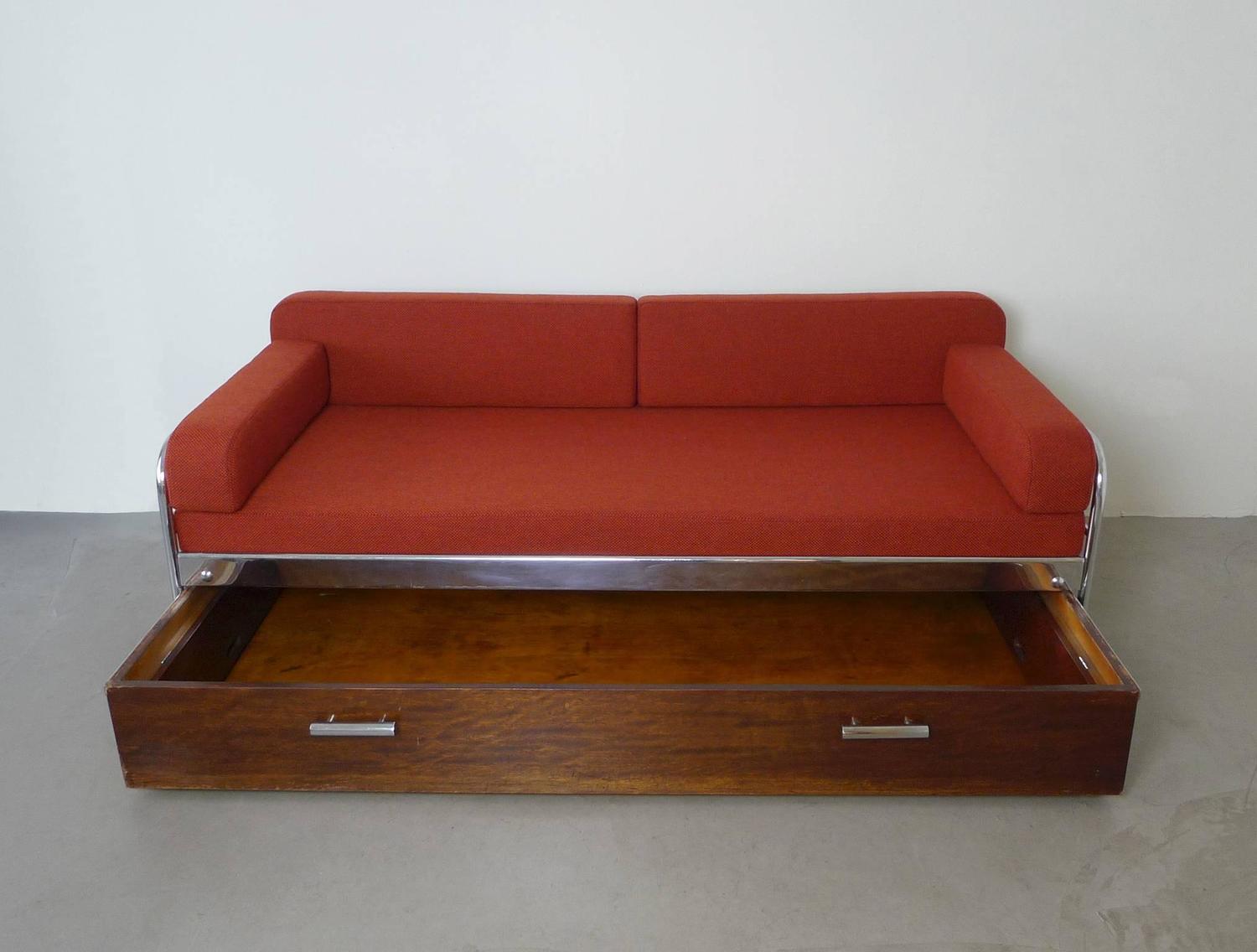 1930s Bauhaus Steel Tube Sofa Bed by Mücke and Melder, Czechoslovakia