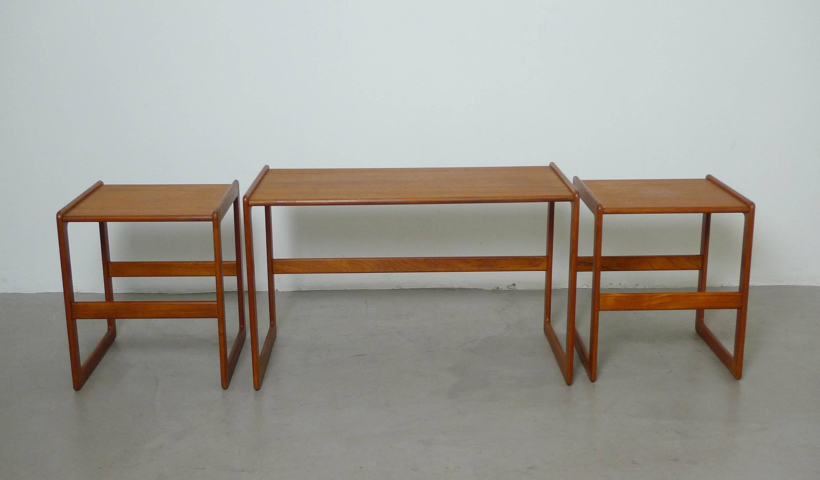 Danish Set of Three Arne Hovmand-Olsen Nesting Tables for Mogens Kold, Denmark, 1960s