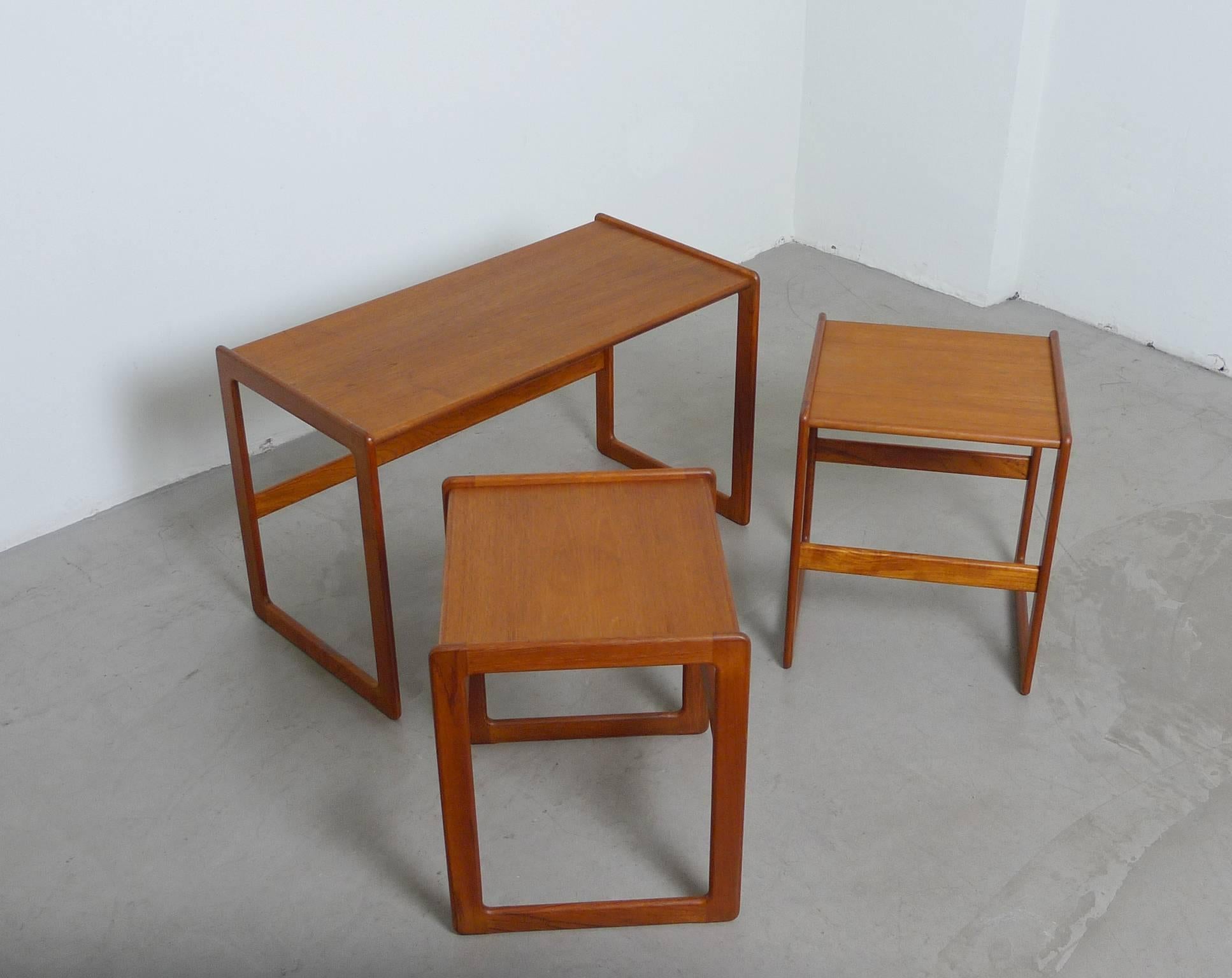 20th Century Set of Three Arne Hovmand-Olsen Nesting Tables for Mogens Kold, Denmark, 1960s