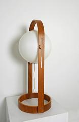 1960s Teakwood Floor Lamp with Large Beige Plastic Globe by Temde, Switzerland