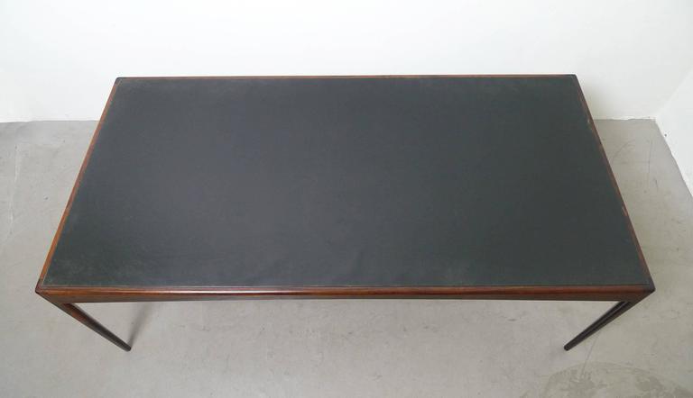 Rosewood Dining Table With Leather Top By Kristian Solmer Vedel This Dining Table Has A Slightly Bended Rosewood Frame With Narrowed Feet And Black Leather