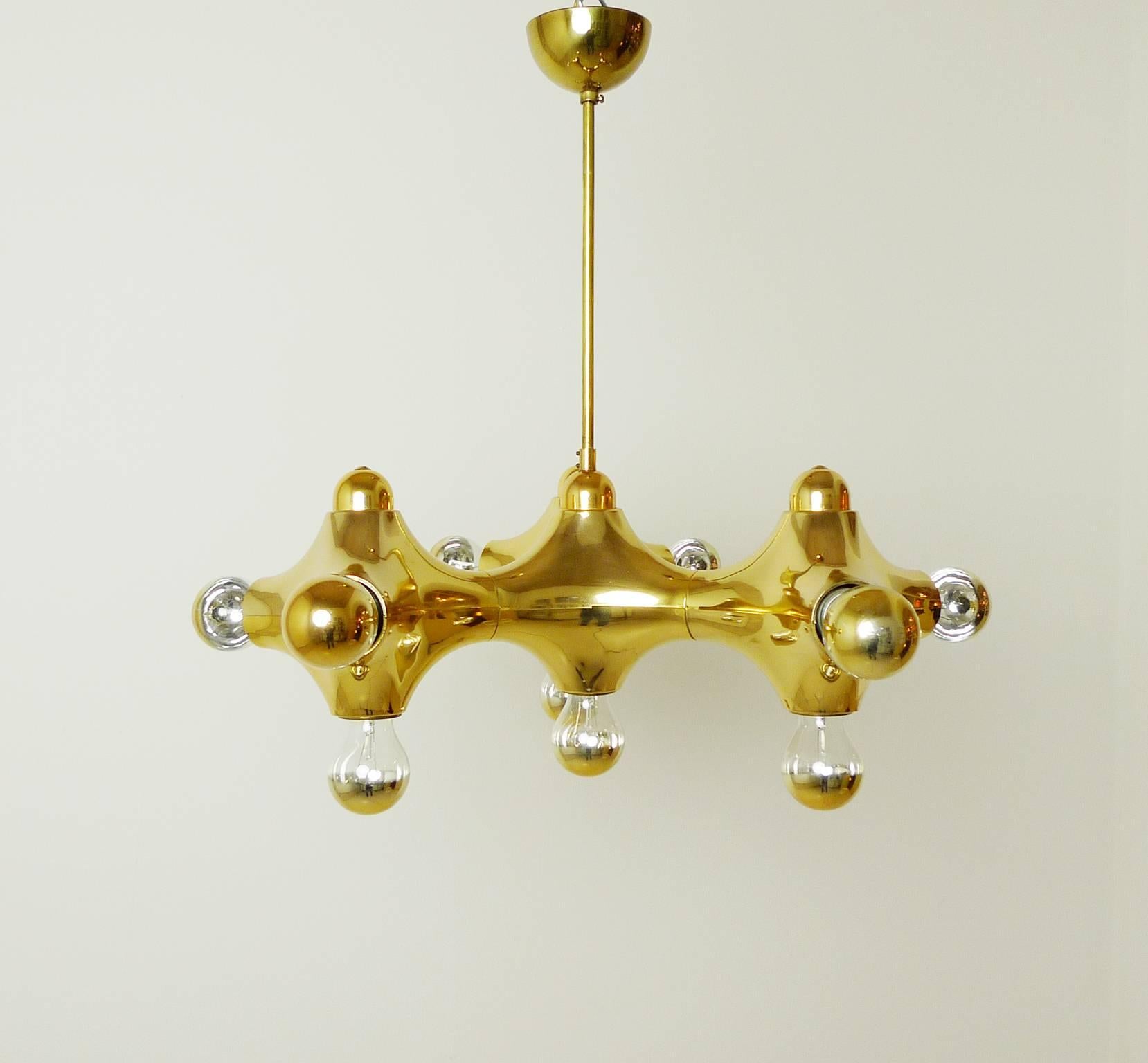 Space Age Large Pendant Lamp in the Shape of a Golden Molecule by Cosack, Germany, 1970s For Sale