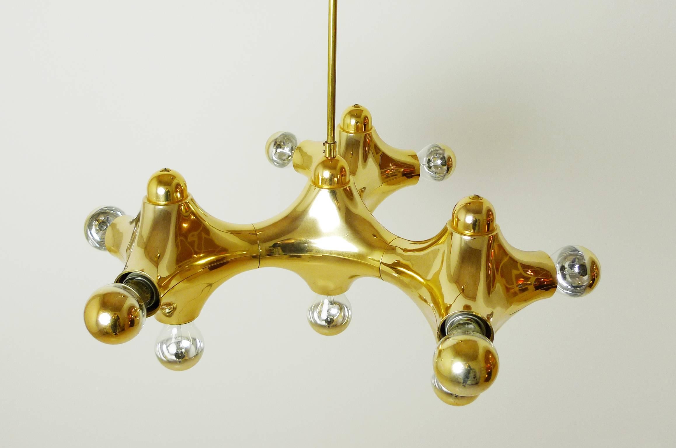 20th Century Large Pendant Lamp in the Shape of a Golden Molecule by Cosack, Germany, 1970s For Sale