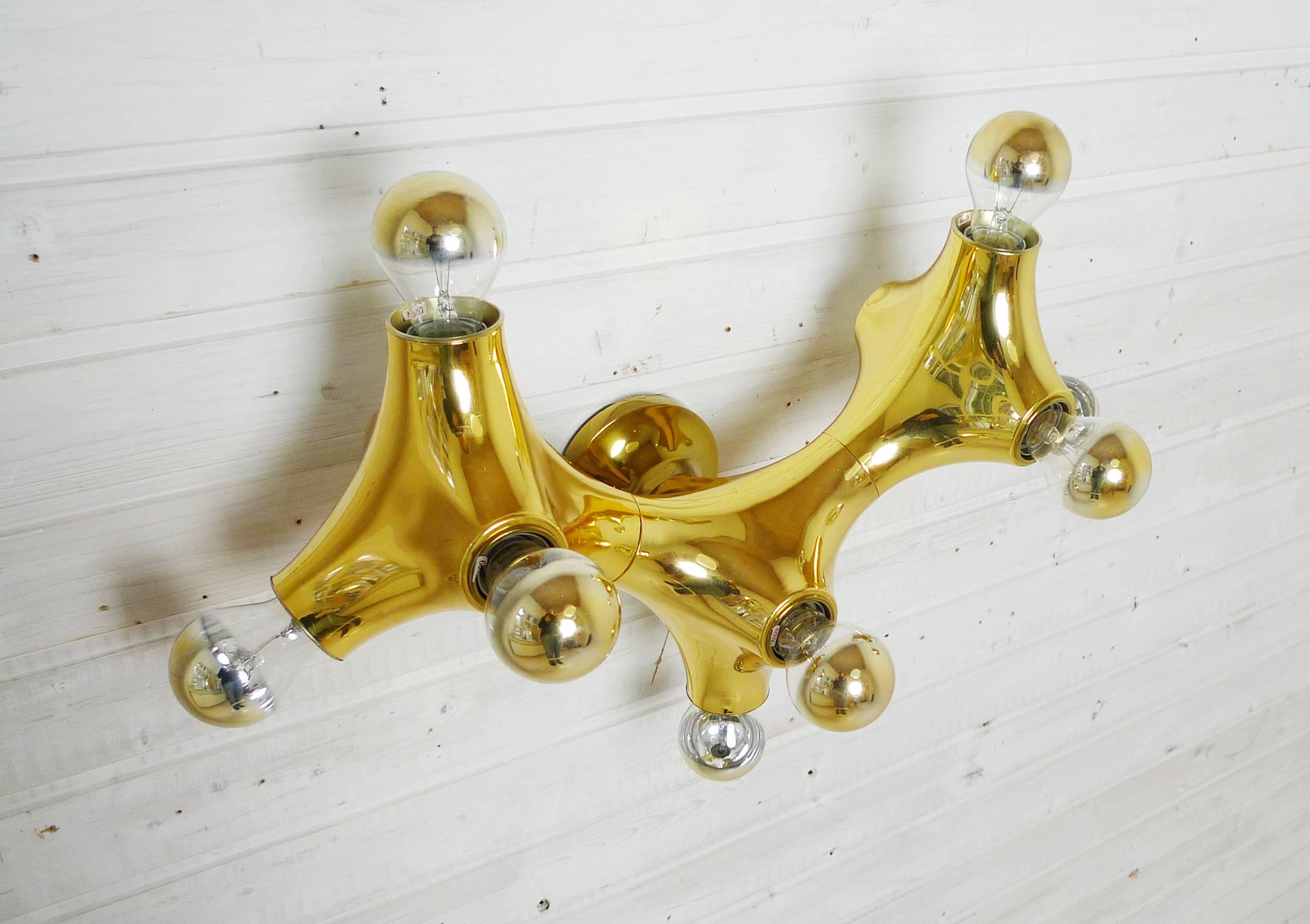 Space Age Golden Wall Sconce with Eight Bulbs by Cosack, Germany, 1970s For Sale