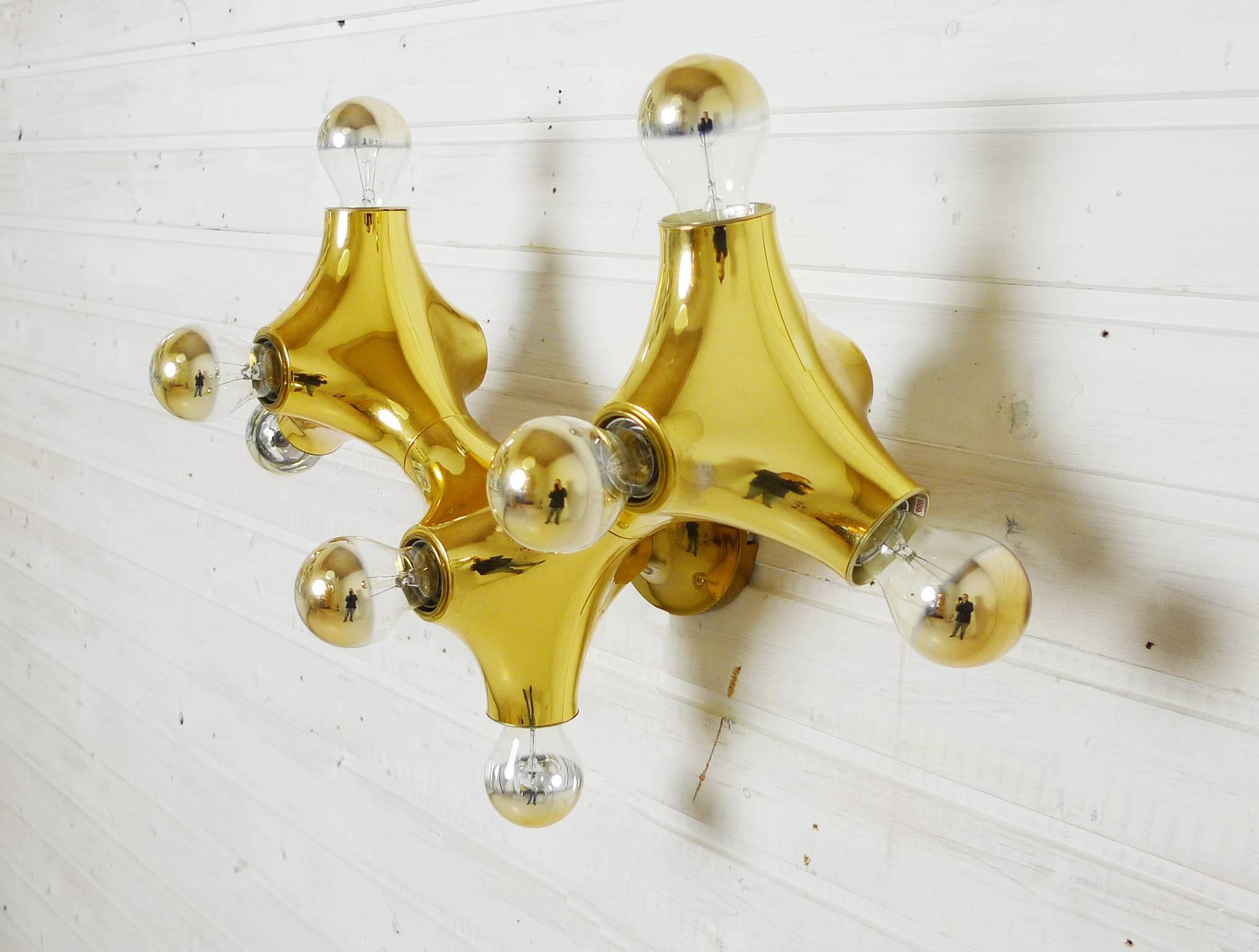 Golden Wall Sconce with Eight Bulbs by Cosack, Germany, 1970s In Excellent Condition For Sale In Berlin, DE