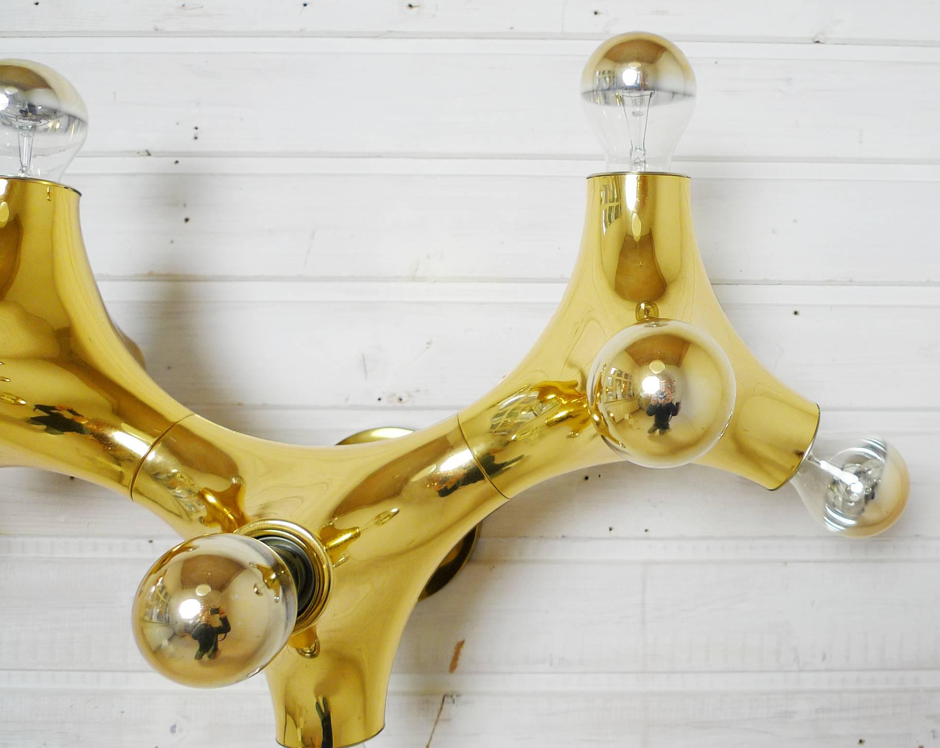 Golden Wall Sconce with Eight Bulbs by Cosack, Germany, 1970s For Sale 2