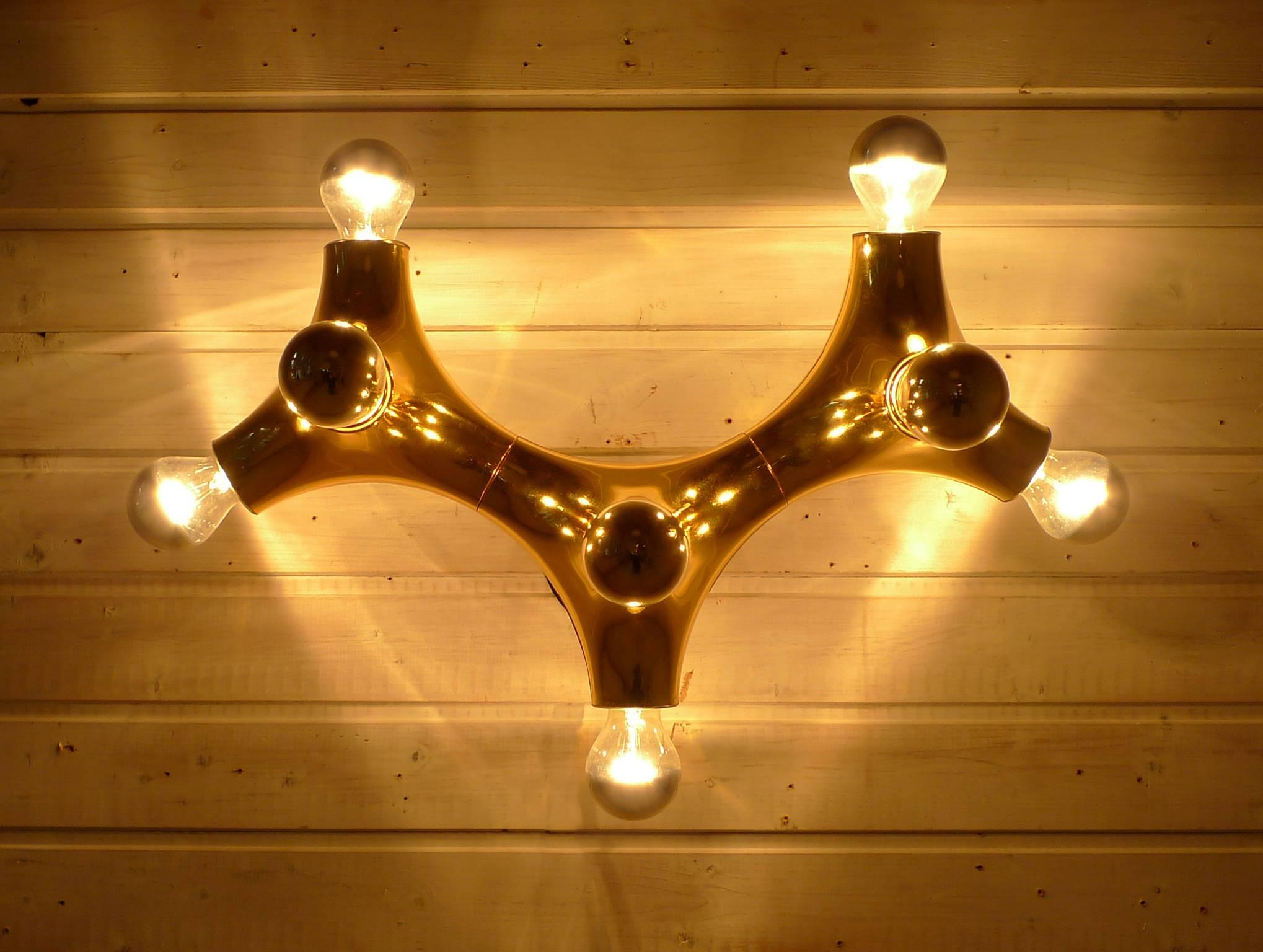 20th Century Golden Wall Sconce with Eight Bulbs by Cosack, Germany, 1970s For Sale