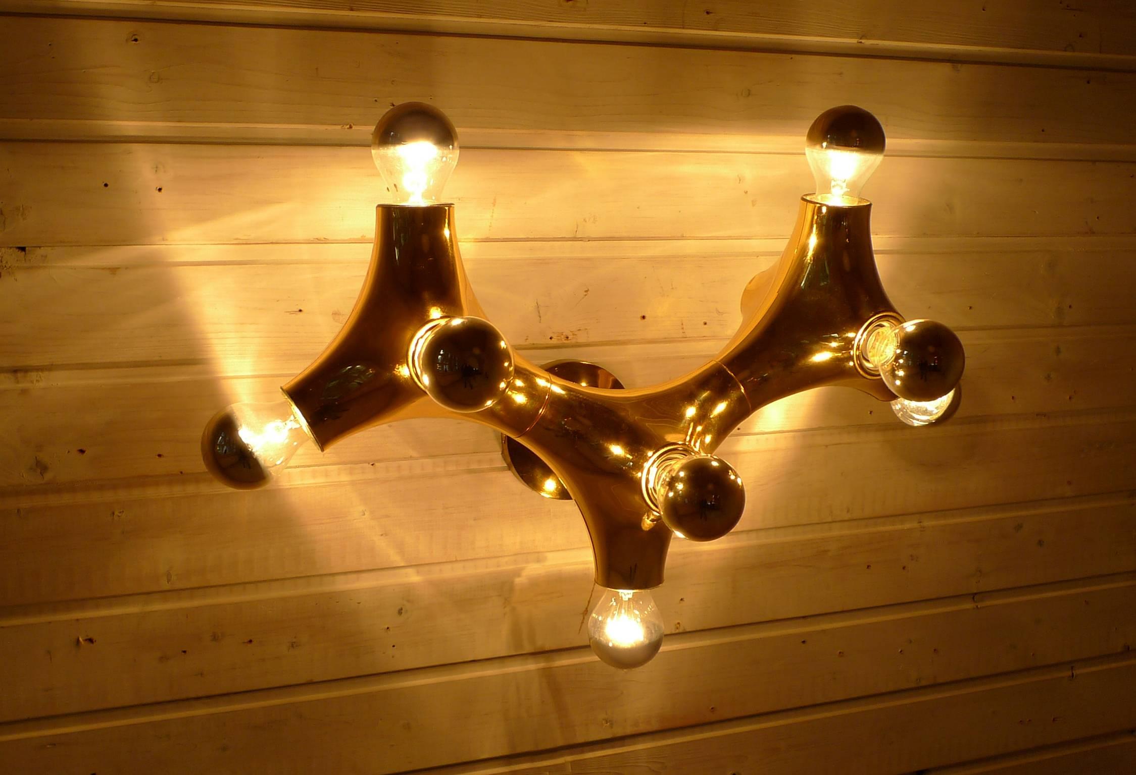 Metal Golden Wall Sconce with Eight Bulbs by Cosack, Germany, 1970s For Sale