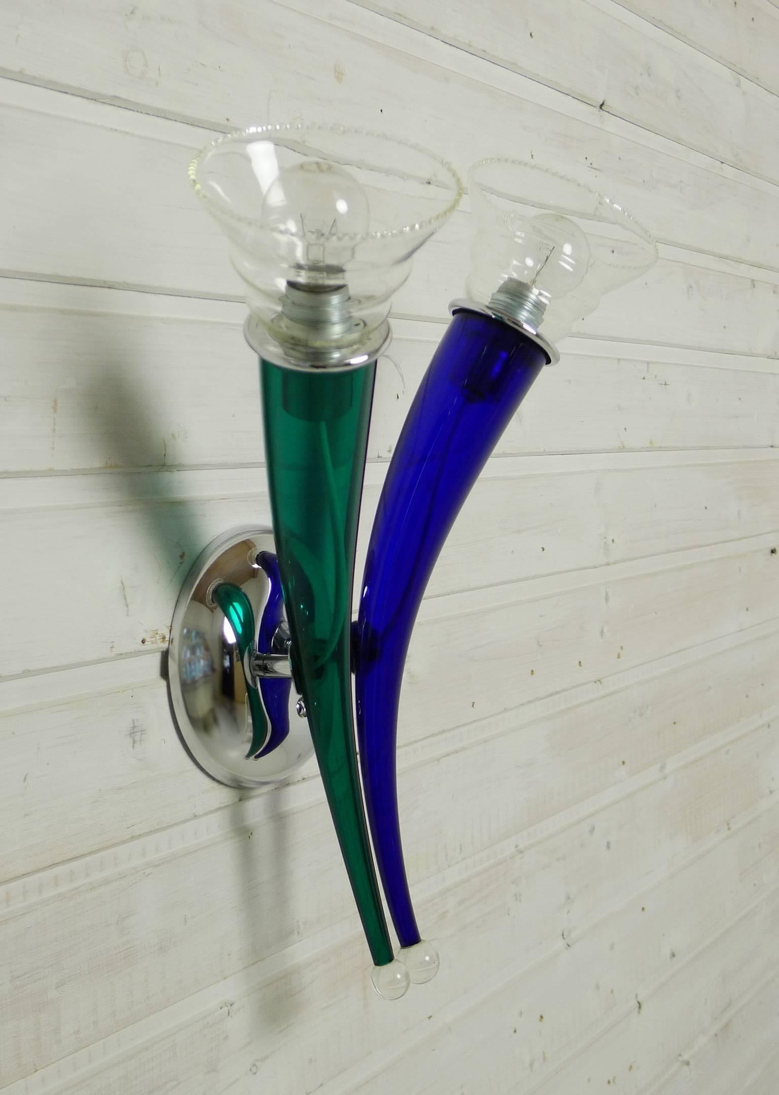 Modern Green and Blue Murano Sconce 