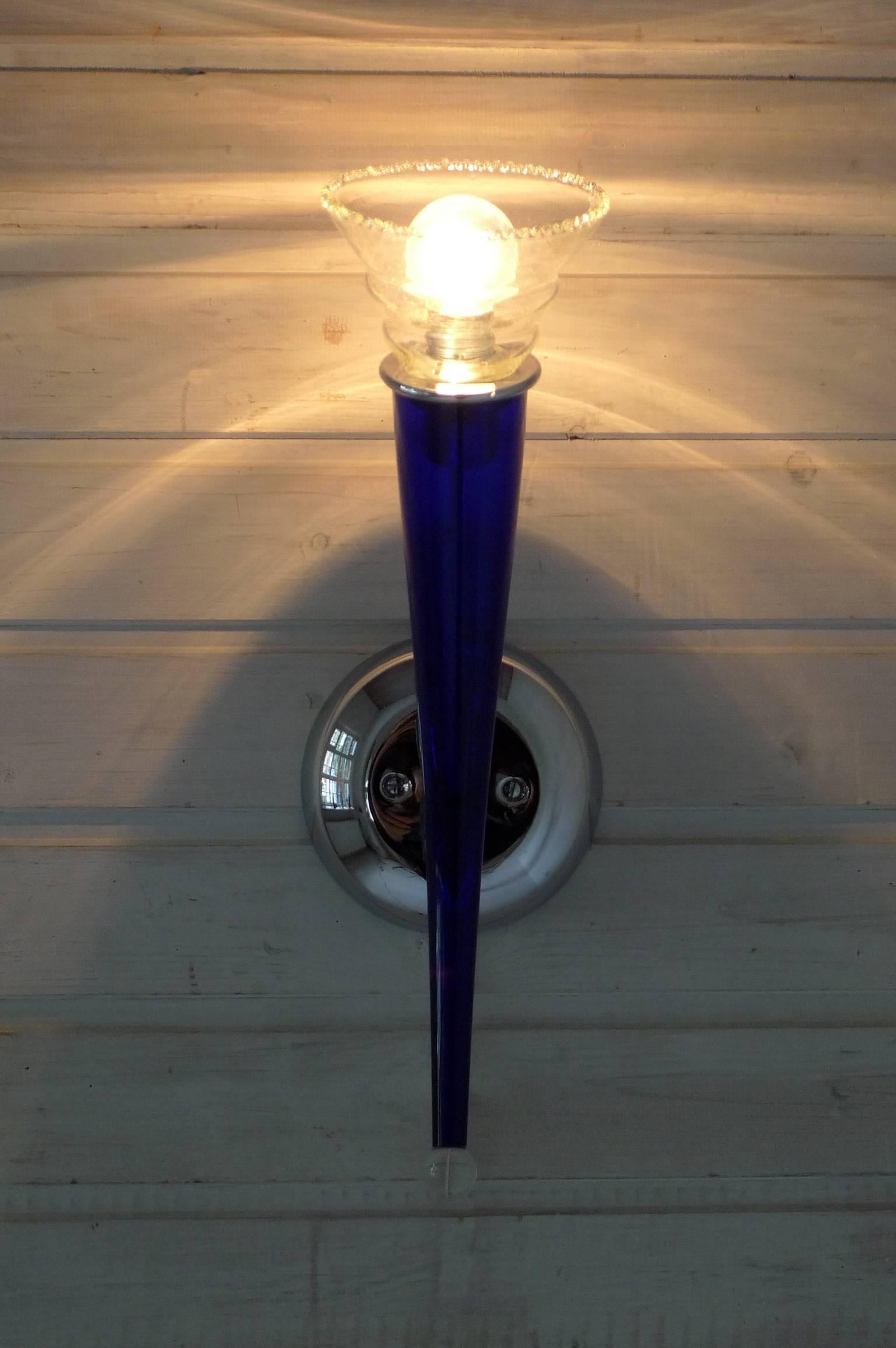 2 Blue Murano Sconces 