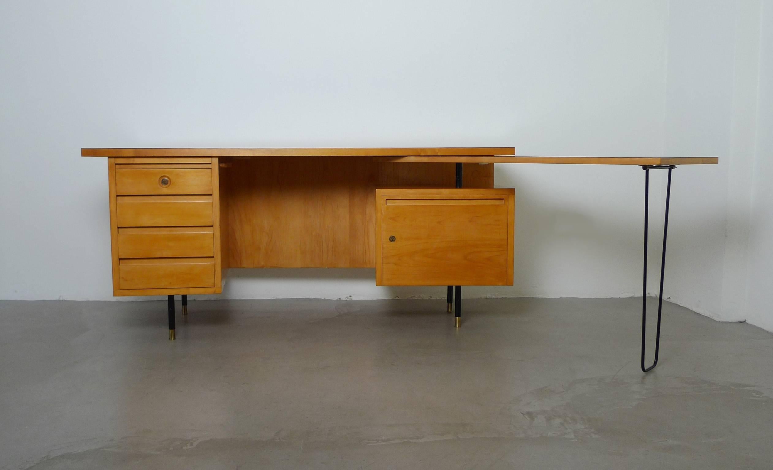 Mid-Century Modern 1950s Writing Desk with Traversable Plate from Switzerland