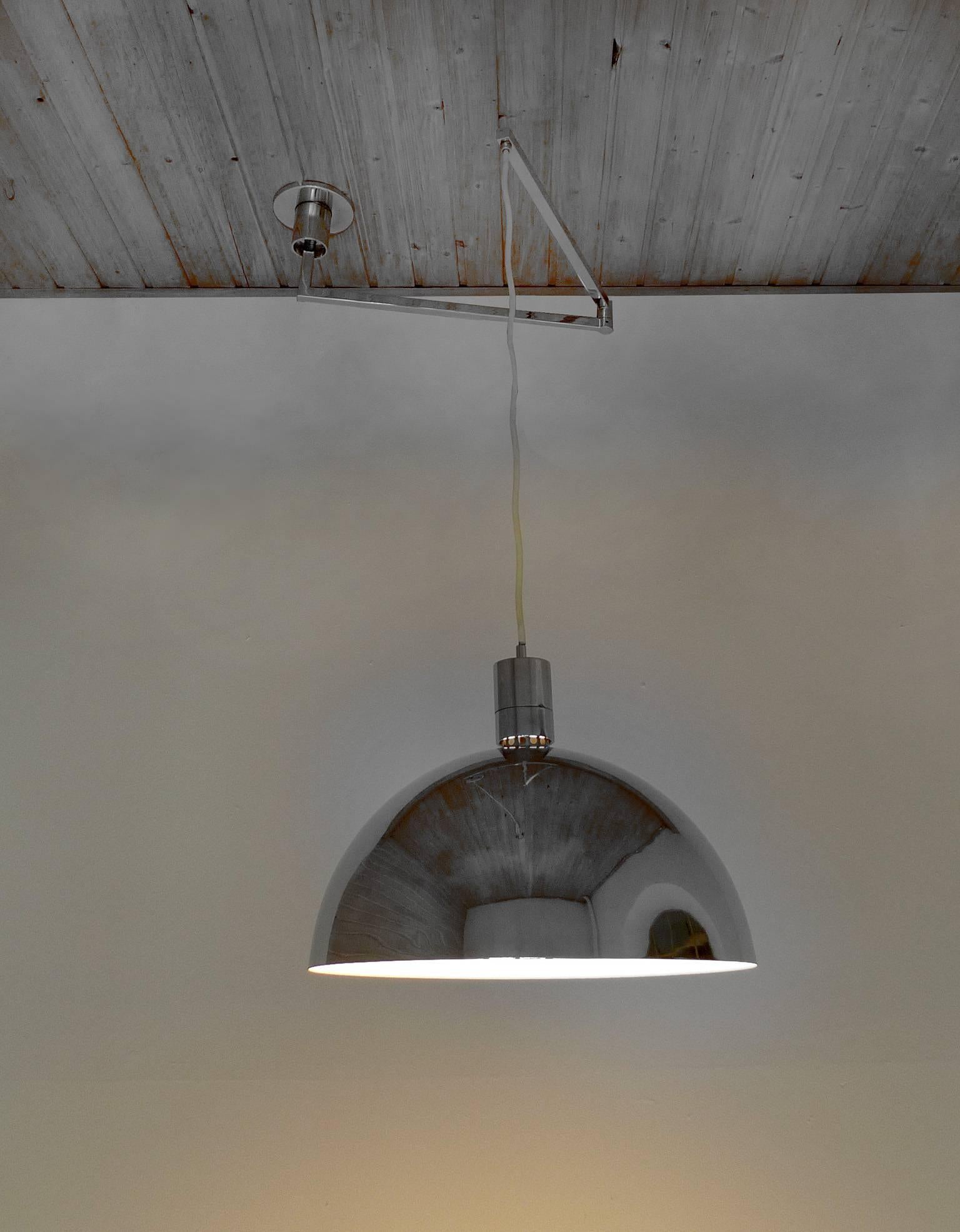 Italian Chromed Swing Arm Ceiling Lamp by Franco Albini for Sirrah, Italy, 1969