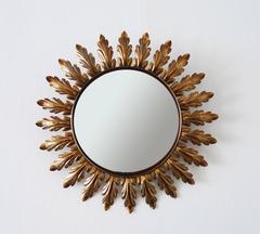 Sunburst Mirror with Curved Leaves, France, 1950s