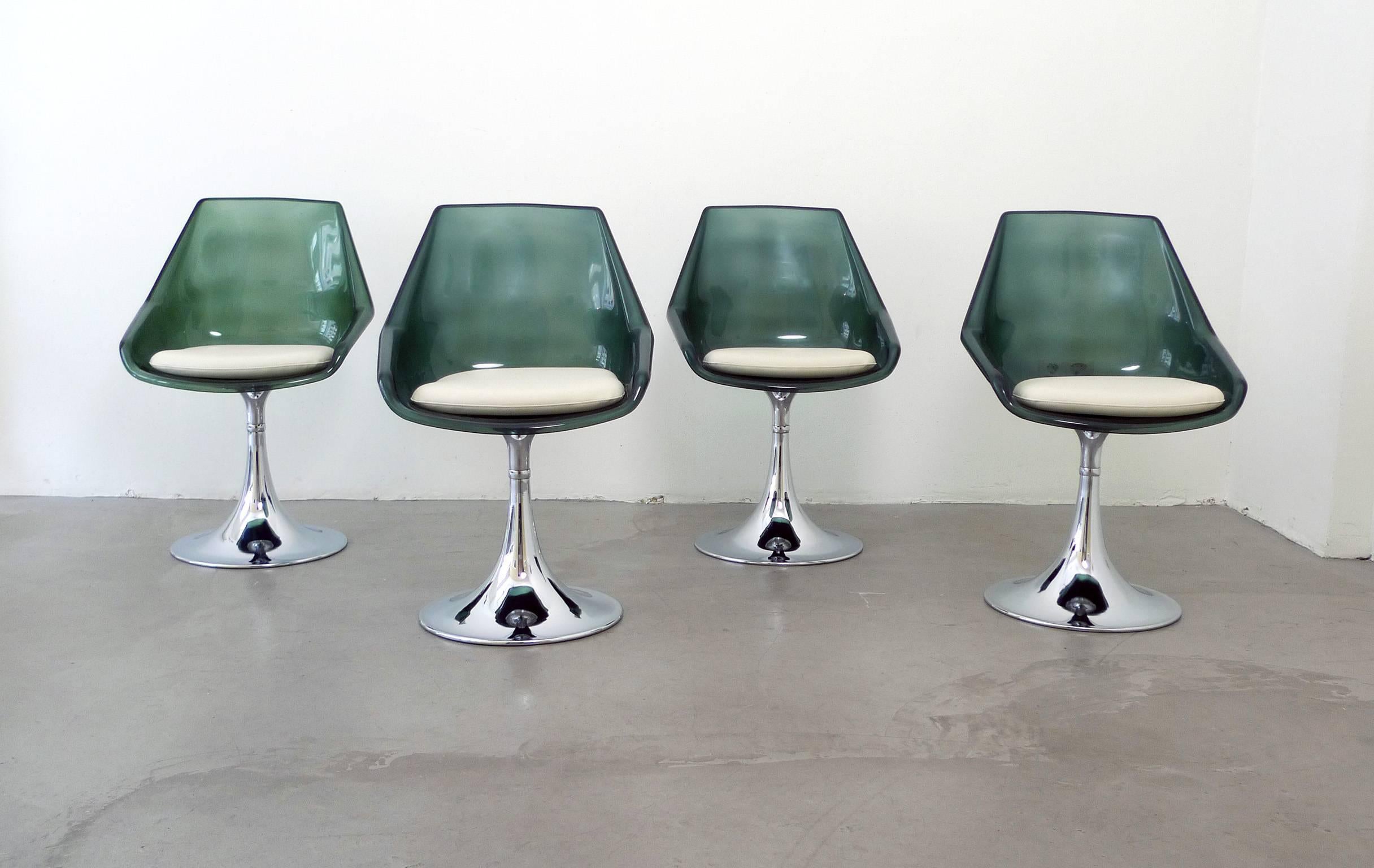 French Chromed Tulip Dining Set with Green Marble Plate and Seat Shells, France, 1970s