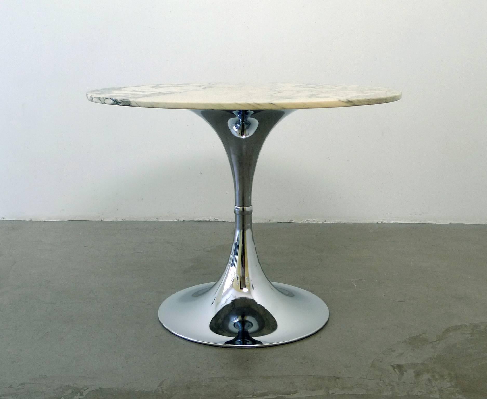 Chromed Tulip Dining Set with Green Marble Plate and Seat Shells, France, 1970s 2