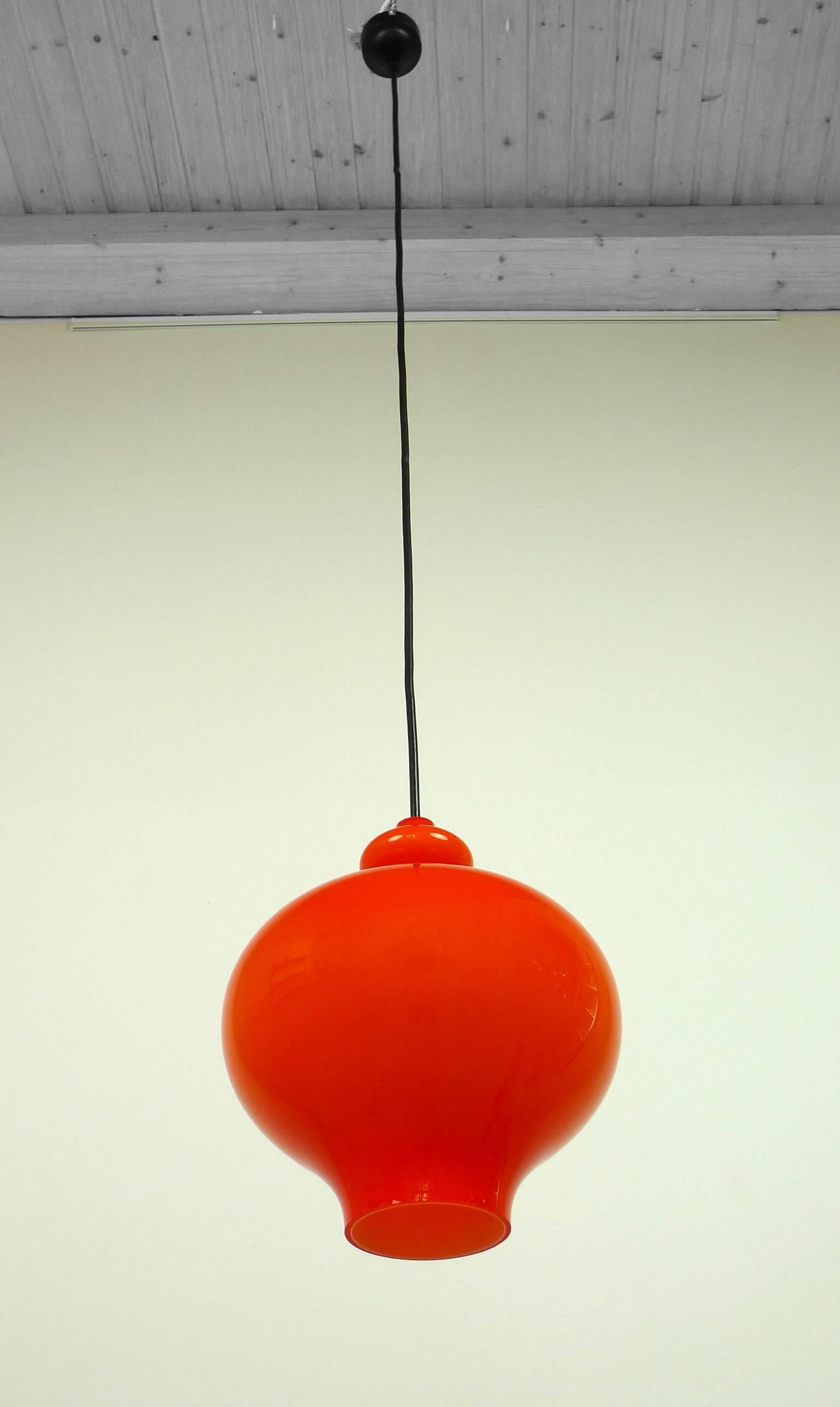 Mid-Century Modern Orange Pendant Lamp of Handblown Glass by Holmegaard for Staff, Germany, 1960s For Sale