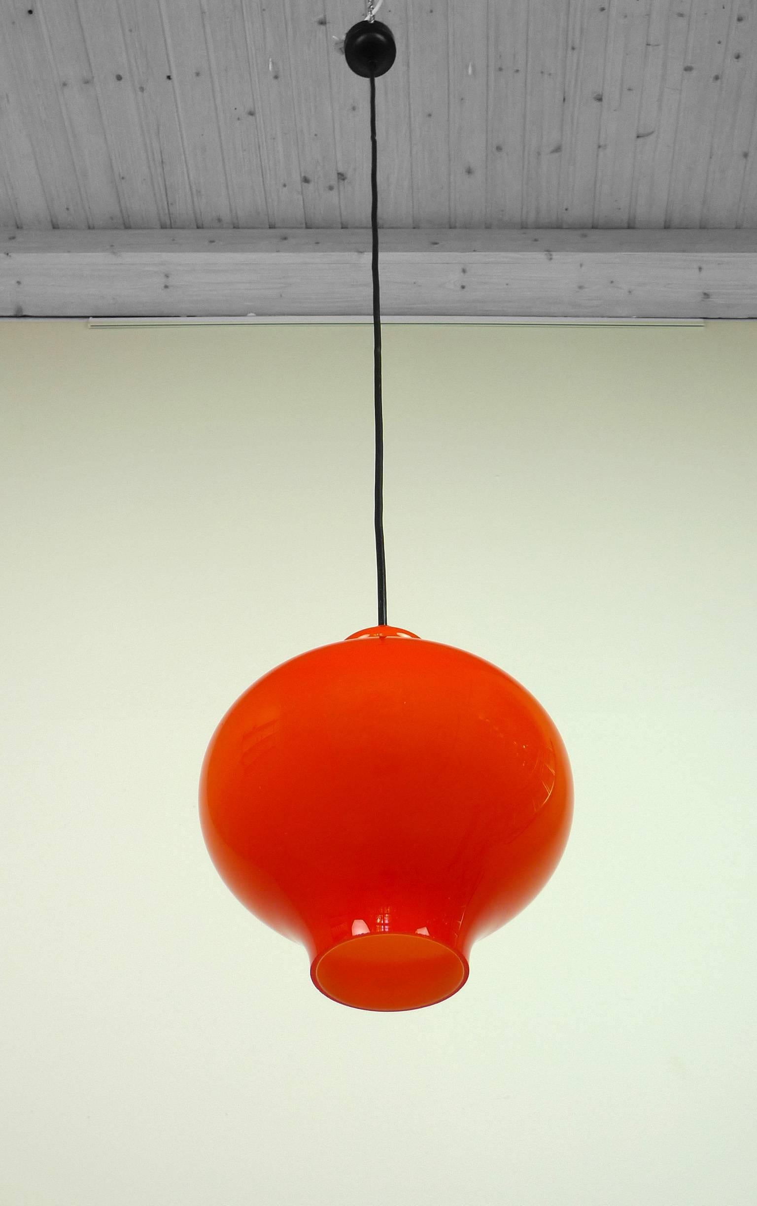 Orange Pendant Lamp of Handblown Glass by Holmegaard for Staff, Germany, 1960s In Excellent Condition For Sale In Berlin, DE