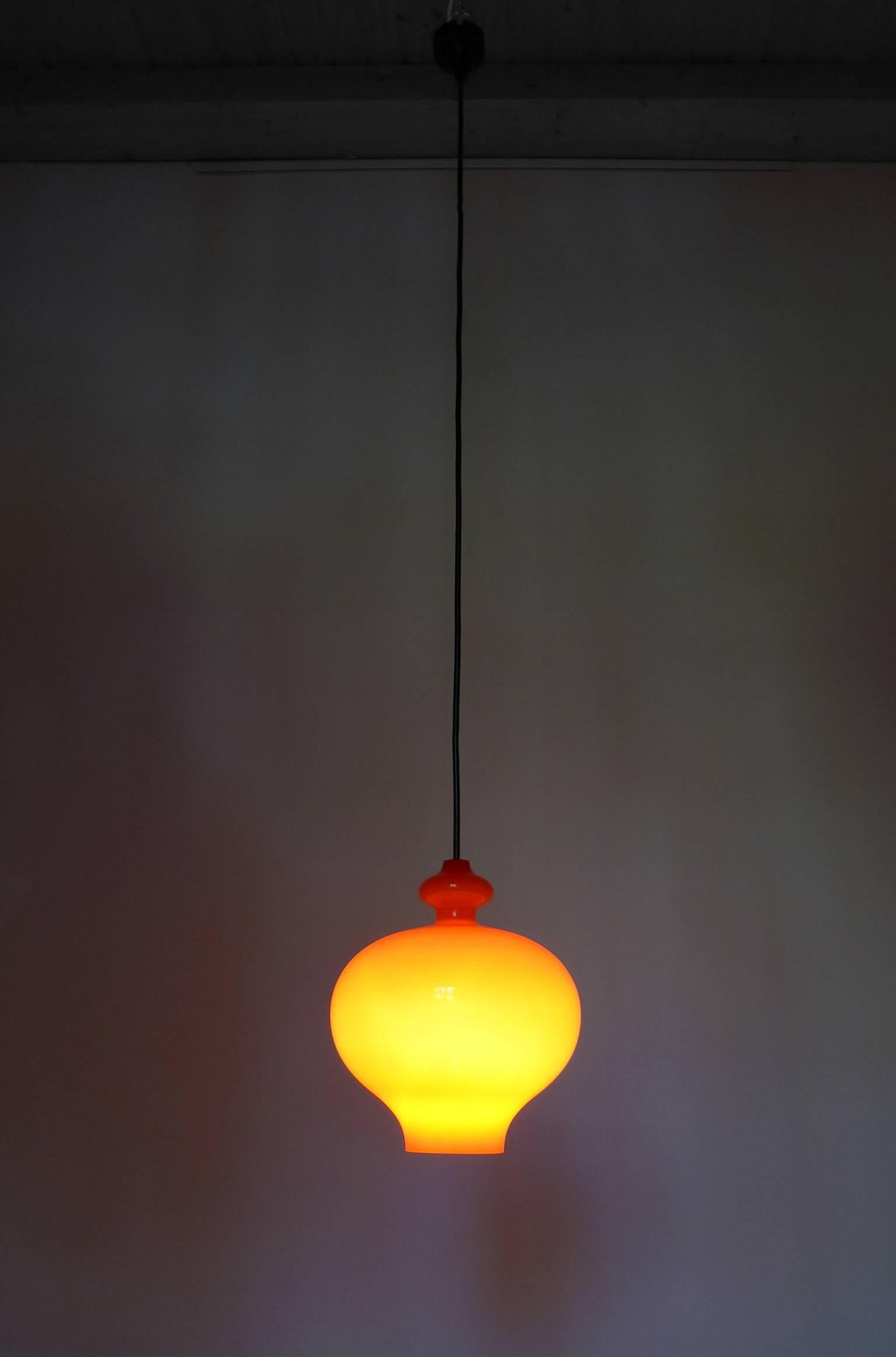 20th Century Orange Pendant Lamp of Handblown Glass by Holmegaard for Staff, Germany, 1960s For Sale