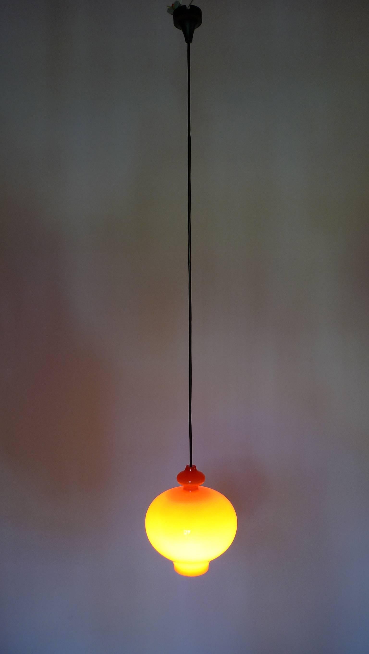 Orange Pendant Lamp of Handblown Glass by Holmegaard for Staff, Germany, 1960s For Sale 1