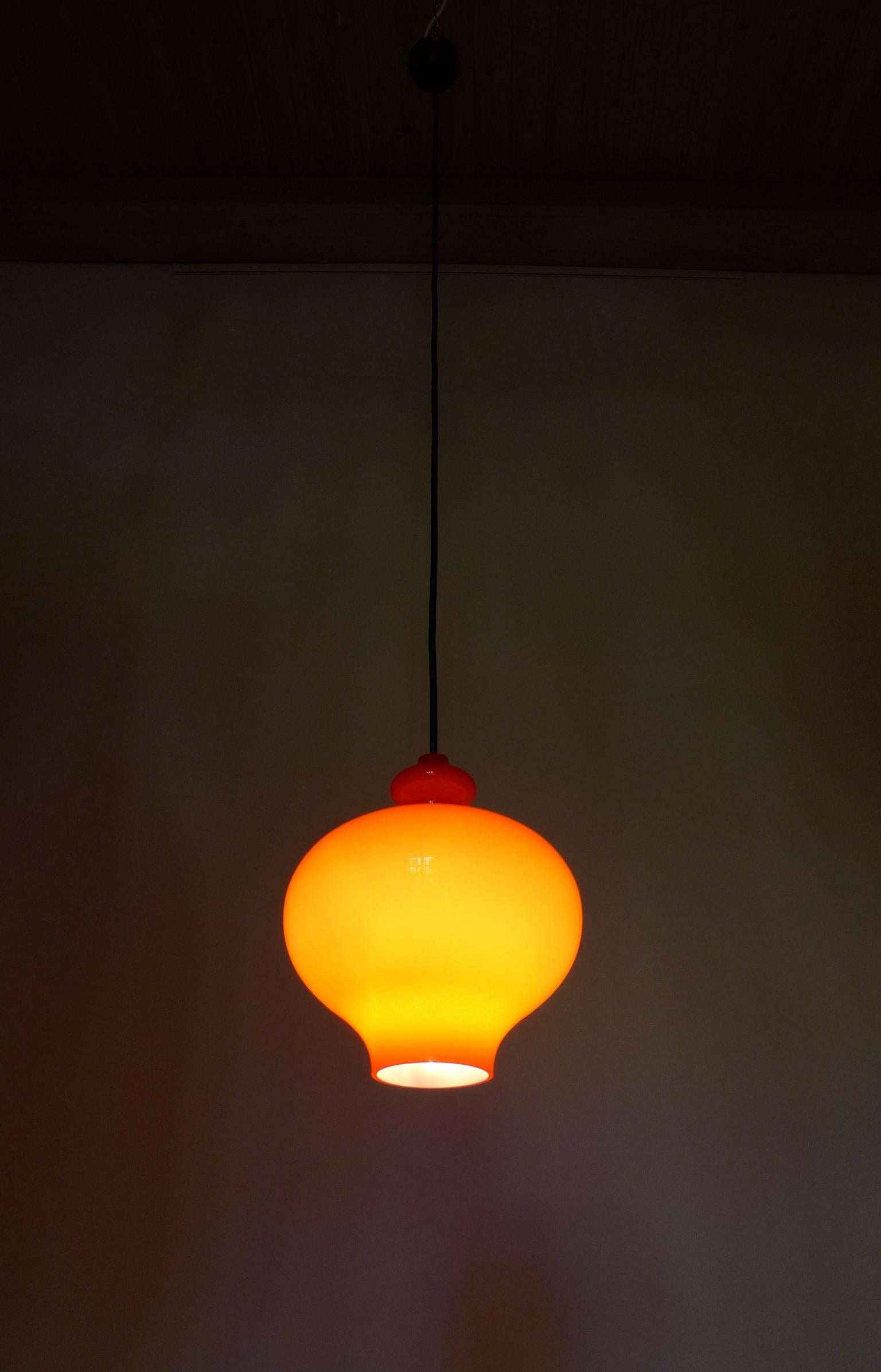 Orange Pendant Lamp of Handblown Glass by Holmegaard for Staff, Germany, 1960s For Sale 2