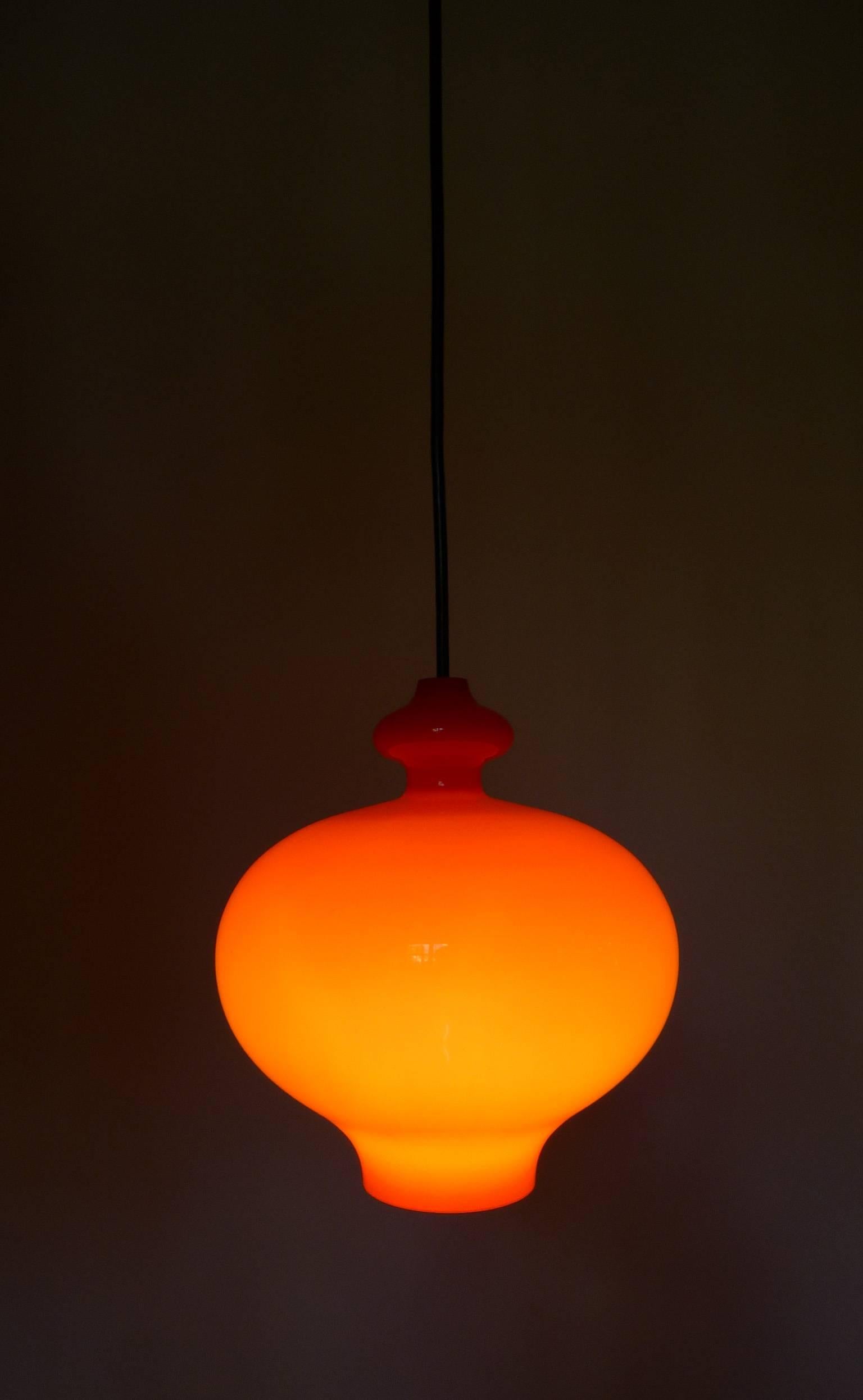 Orange Pendant Lamp of Handblown Glass by Holmegaard for Staff, Germany, 1960s For Sale 3