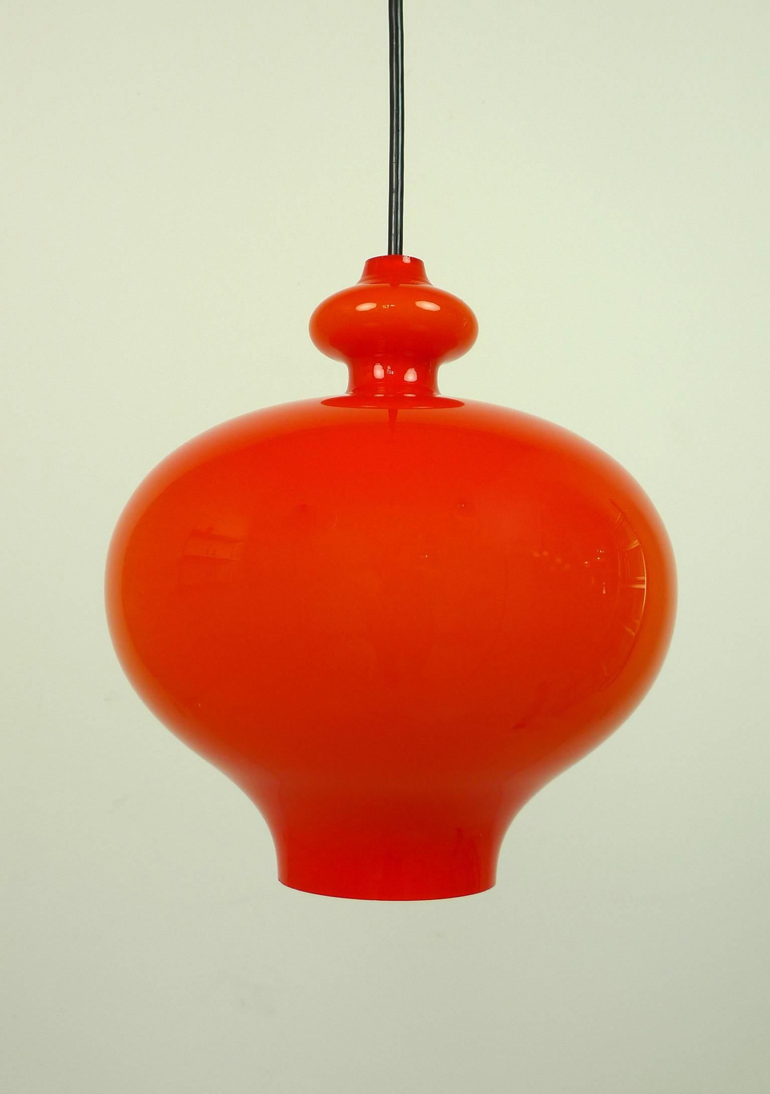 Orange Pendant Lamp of Handblown Glass by Holmegaard for Staff, Germany, 1960s For Sale 4