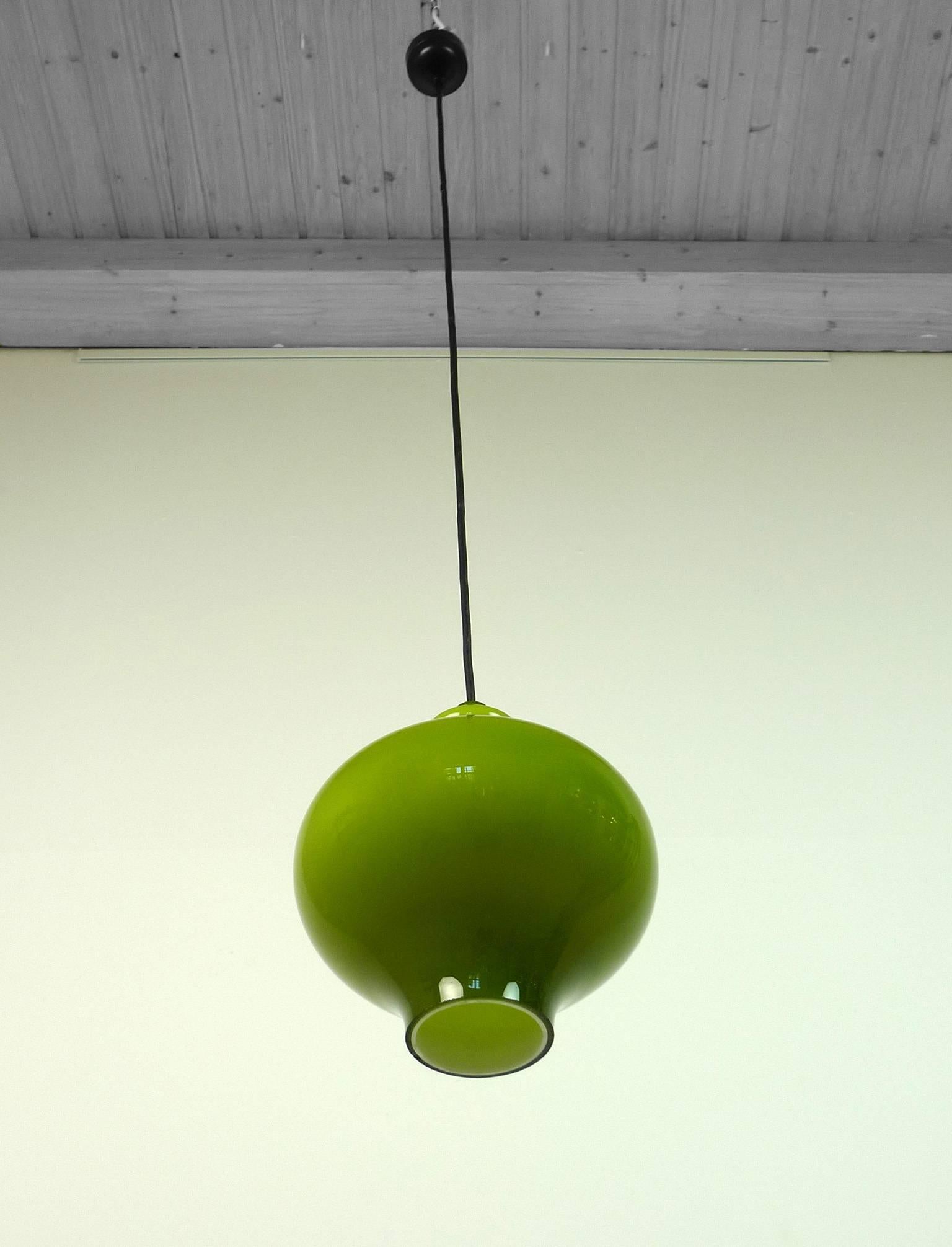 Mid-Century Modern Green Pendant Lamp of Handblown Glass by Holmegaard for Staff, Germany, 1960s