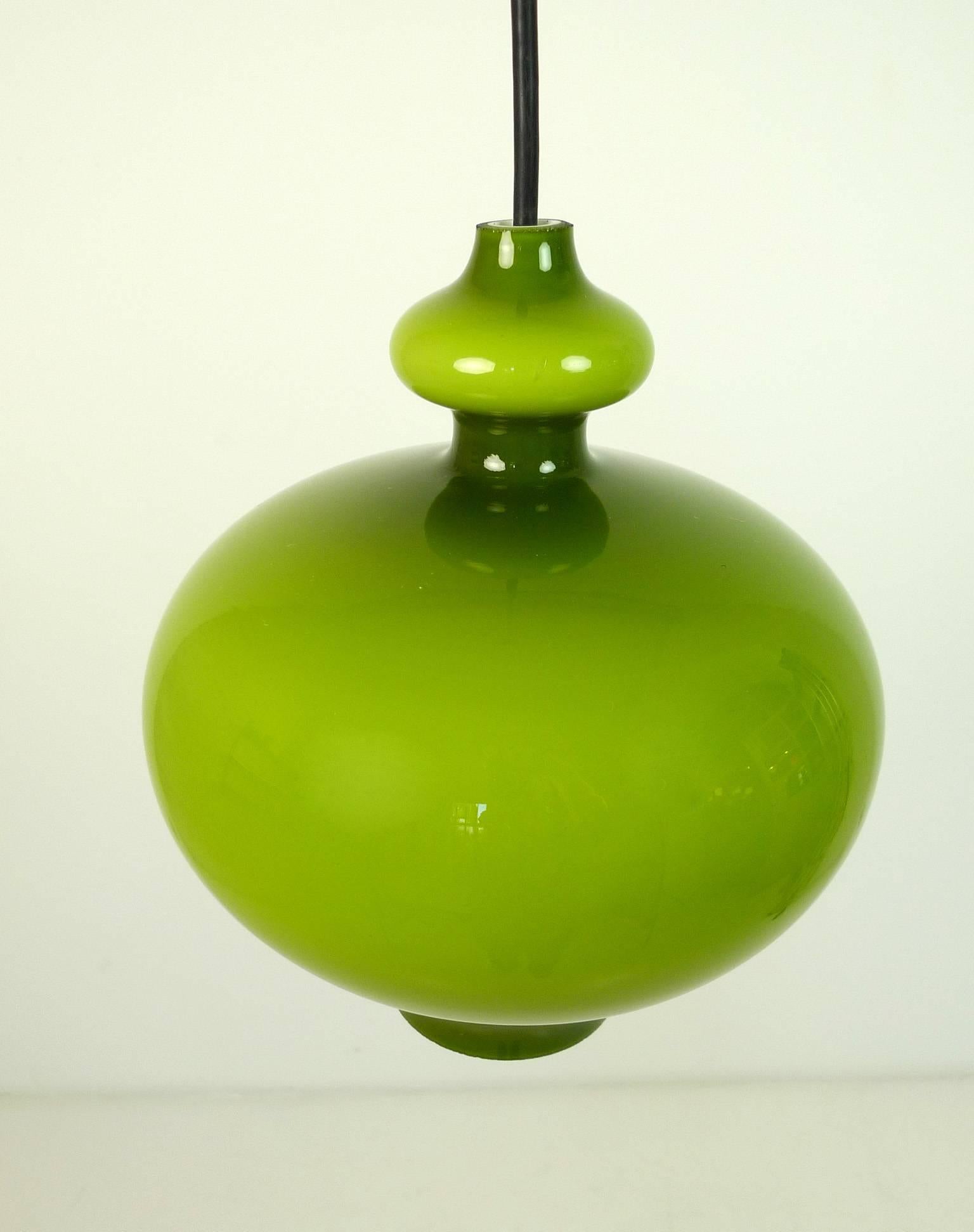 Green Pendant Lamp of Handblown Glass by Holmegaard for Staff, Germany, 1960s 2