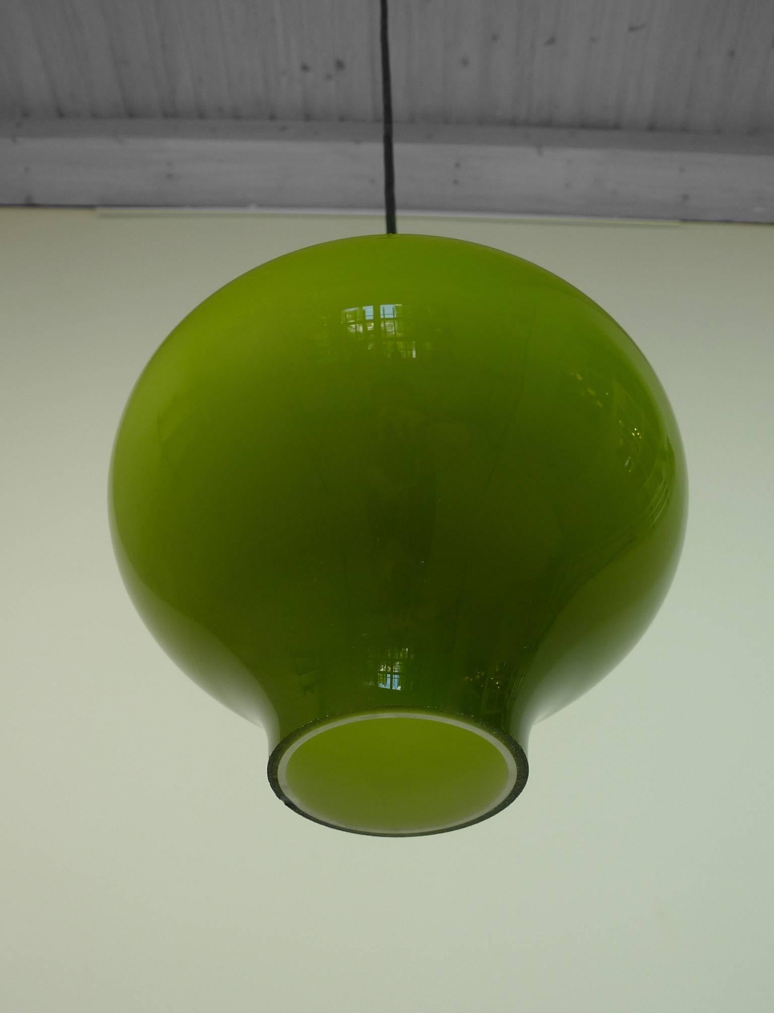 Green Pendant Lamp of Handblown Glass by Holmegaard for Staff, Germany, 1960s 3